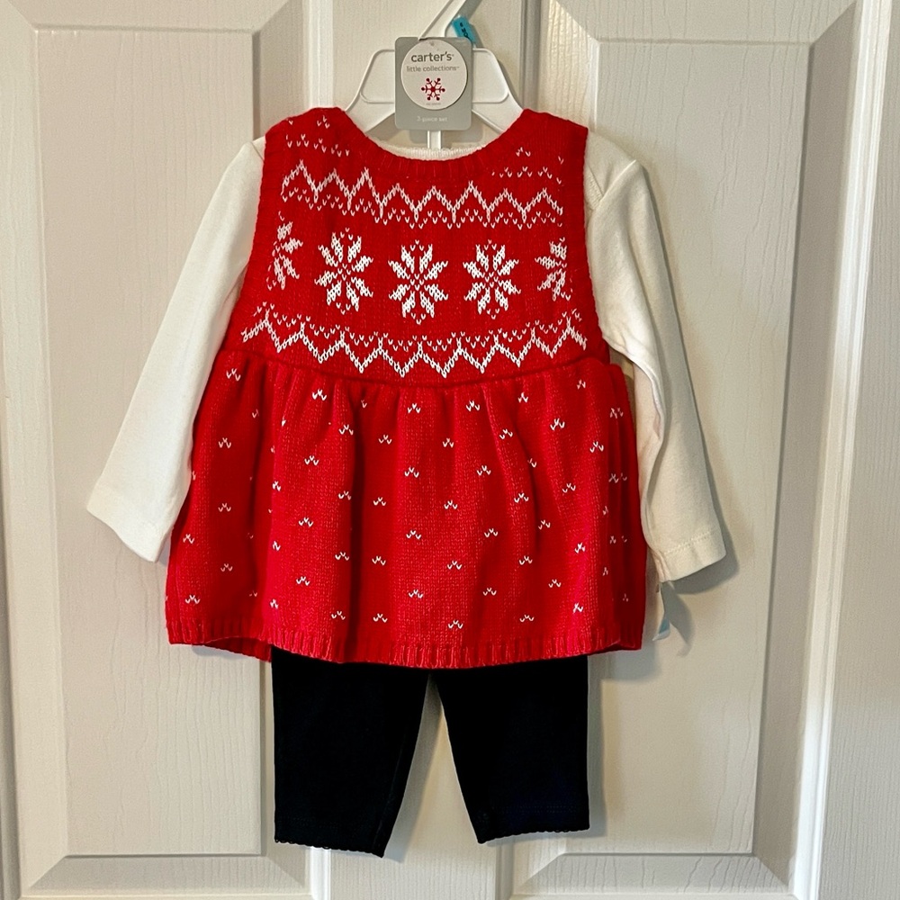 NWT Carter's Festive Red & White sweater Set